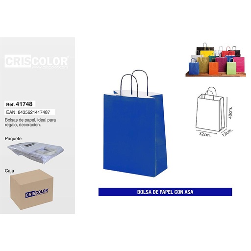 [41748] BOLSA PAPEL CON ASA 32+12X40 AZUL (PACK 25 UDS)