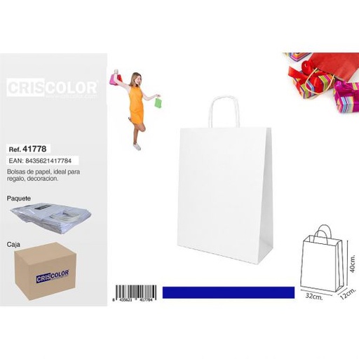[41778] BOLSA PAPEL CON ASA 32+12X40 BLANCA (PACK 25 UDS)