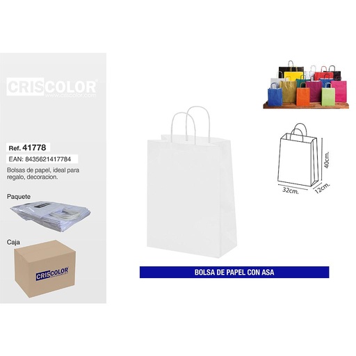 [41778] BOLSA PAPEL CON ASA 32+12X40 BLANCA (PACK 25 UDS)