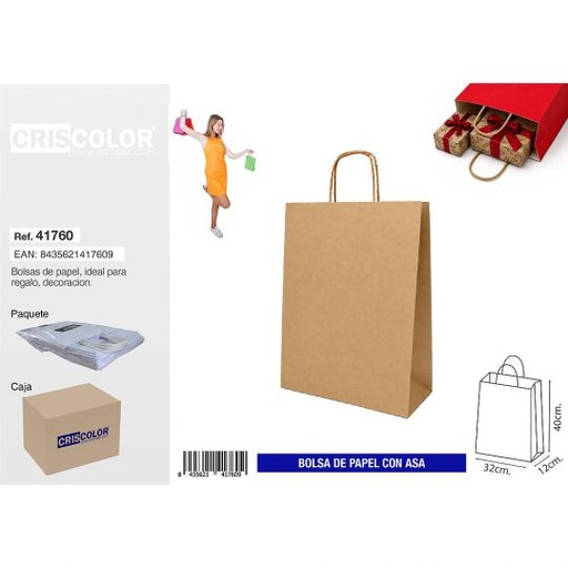 [41760] BOLSA PAPEL CON ASA 32+12X40 KRAFT (PACK 25 UDS)