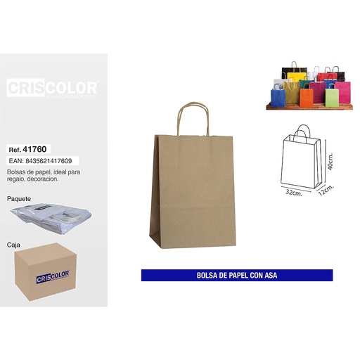[41760] BOLSA PAPEL CON ASA 32+12X40 KRAFT (PACK 25 UDS)