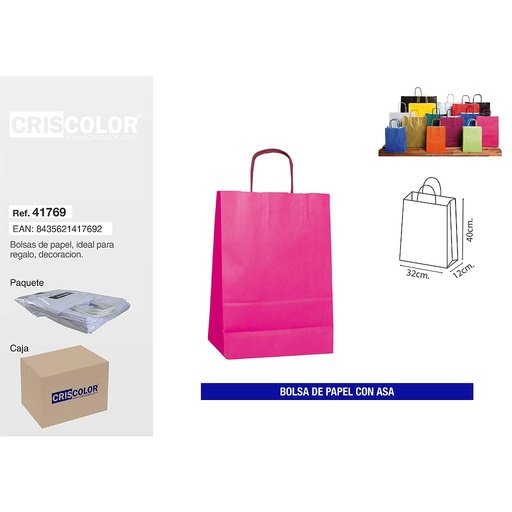 [41769] BOLSA PAPEL CON ASA 32+12X40 MAGENTA (PACK 25 UDS)