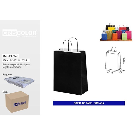 [41752] BOLSA PAPEL CON ASA 32+12X40 NEGRA