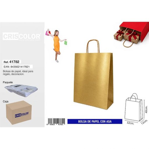 [41782] BOLSA PAPEL CON ASA 32+12X40 ORO (PACK 25 UDS)