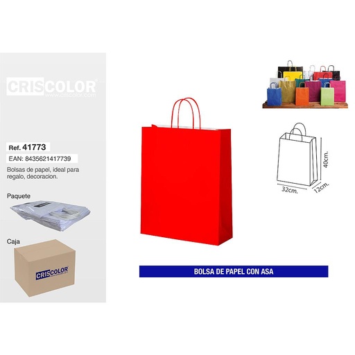 [41773] BOLSA PAPEL CON ASA 32+12X40 ROJO (PACK 25 UDS)