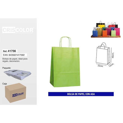 [41756] BOLSA PAPEL CON ASA 32+12X40 VERDE 