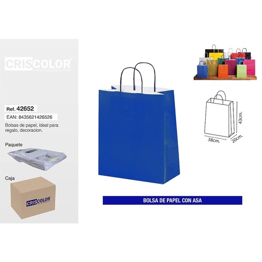 [42652] BOLSA PAPEL CON ASA 38+20X43 AZUL (PACK 25 UDS)