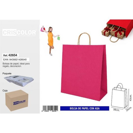 [42654] BOLSA PAPEL CON ASA 38+20X43 MAGENTA (PACK 25 UDS)