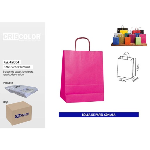 [42654] BOLSA PAPEL CON ASA 38+20X43 MAGENTA (PACK 25 UDS)