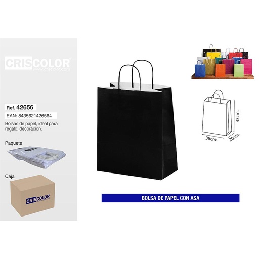 [42656] BOLSA PAPEL CON ASA 38+20X43 NEGRA