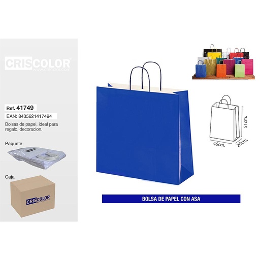 [41749] BOLSA PAPEL CON ASA 44+20X51 AZUL (PACK 25 UDS)