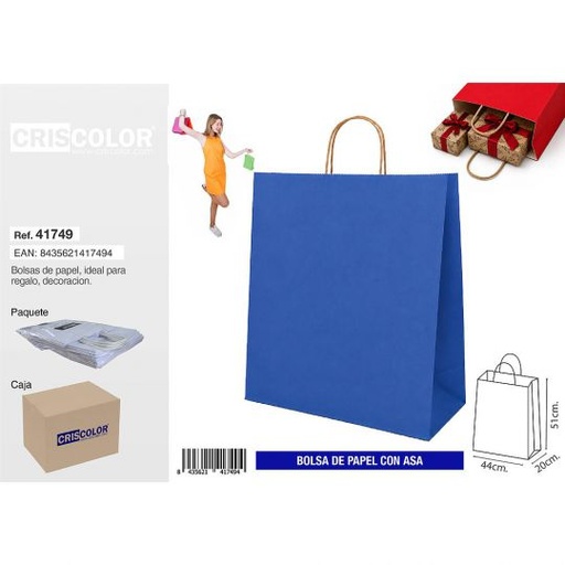 [41749] BOLSA PAPEL CON ASA 44+20X51 AZUL (PACK 25 UDS)