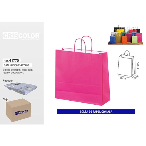 [41770] BOLSA PAPEL CON ASA 44+20X51 MAGENTA (PACK 25 UDS)