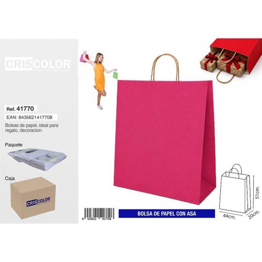 [41770] BOLSA PAPEL CON ASA 44+20X51 MAGENTA (PACK 25 UDS)