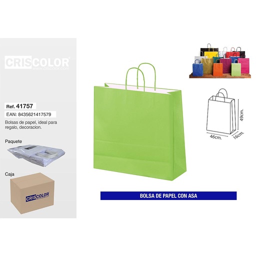 [41757] BOLSA PAPEL CON ASA 44+20X51 VERDE (PACK 25 UDS)