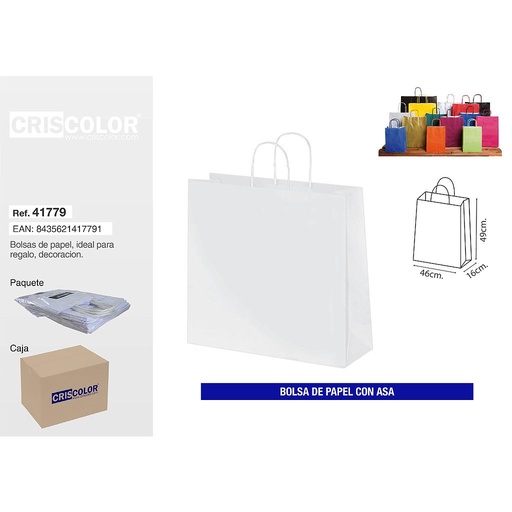 [41779] BOLSA PAPEL CON ASA 46+20X51 BLANCA (PACK 25 UDS)