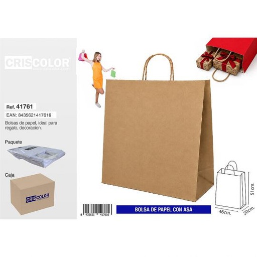 [41761] BOLSA PAPEL CON ASA 46+20X51 KRAFT (PACK 25 UDS)