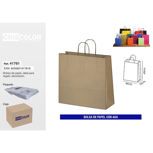 [41761] BOLSA PAPEL CON ASA 46+20X51 KRAFT (PACK 25 UDS)