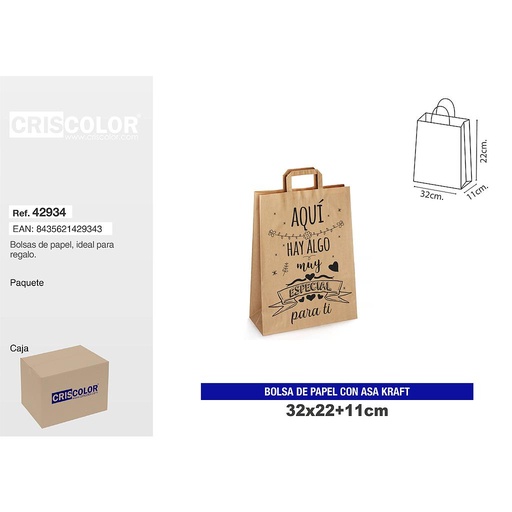 [42934] BOLSA PAPEL CON ASA KRAFT 32+11x22 ESPECIAL (PACK 25 UDS)