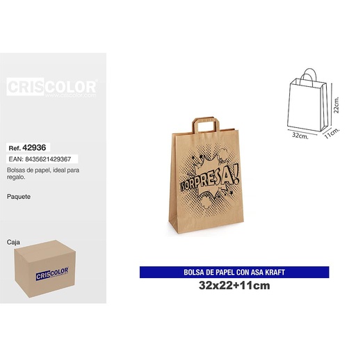 [42936] BOLSA PAPEL CON ASA KRAFT 32+11x22 SORPRESA