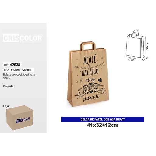 [42938] BOLSA PAPEL CON ASA KRAFT 41+12x32 ESPECIAL (PACK 12 UDS)