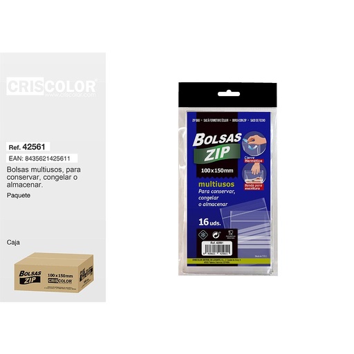 [42561] BOLSA ZIP 16UDS 100X150MM (Pack 12 Und).