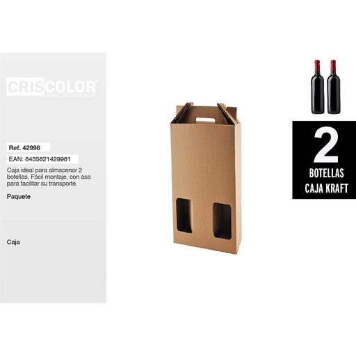 [42996] CAJA CARTON 2 BOTELLAS VINO (Paquete de 5Und)