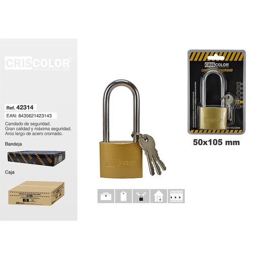 [42314] CANDADO DE SEGURIDAD ARCO LARGO 50x105MM