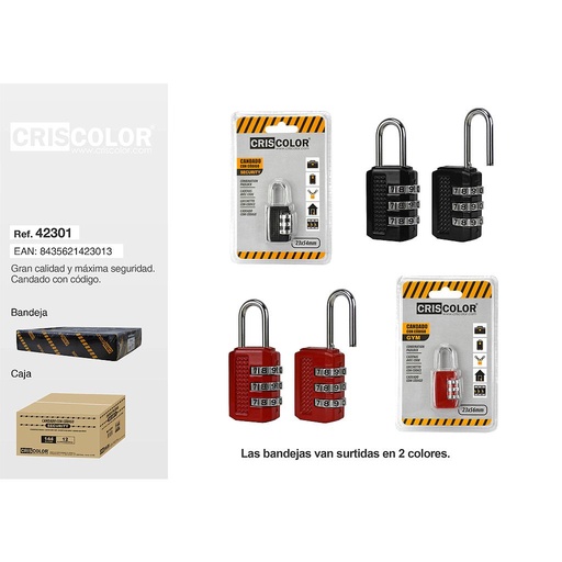 [42301] CANDADO SECURITY CON CODIGO 23X54MM (Precio Unitario)