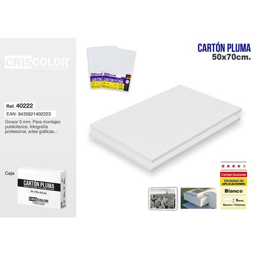 [40222] CARTON PLUMA 50X70CM BLANCO (CAJA DE 25 UND.)