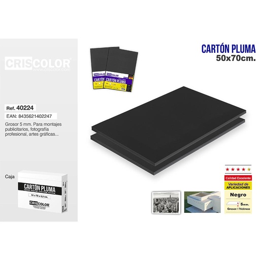[40224] CARTON PLUMA 50X70CM NEGRO (CAJA DE 25 UND.)