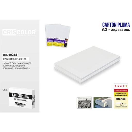 [40218] CARTON PLUMA A3 BLANCO (CAJA DE 20 UND.)
