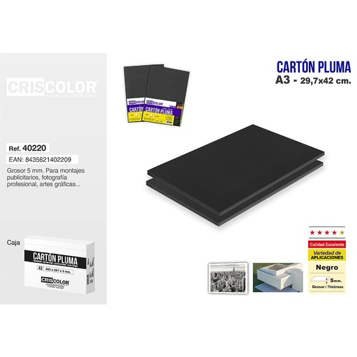[40220] CARTON PLUMA A3 NEGRO (CAJA DE 20 UND.)