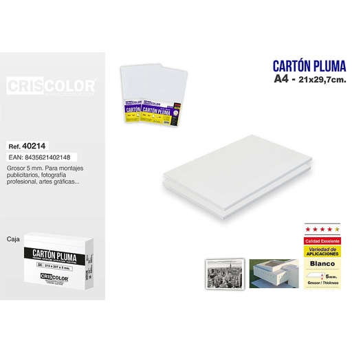 [40214] CARTON PLUMA A4 BLANCO (CAJA DE 20 UND.)