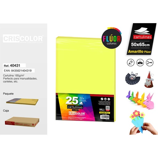 [40431] CARTULINA 50X65CM AMARILLO FLUOR (Paquete de 25 Und.)