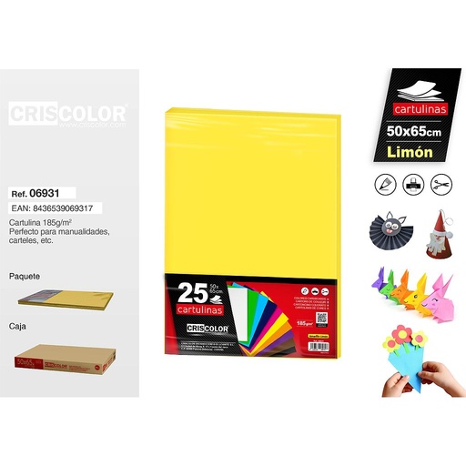 [06931] CARTULINA 50X65CM LIMON (Paquete de 25 Und.)