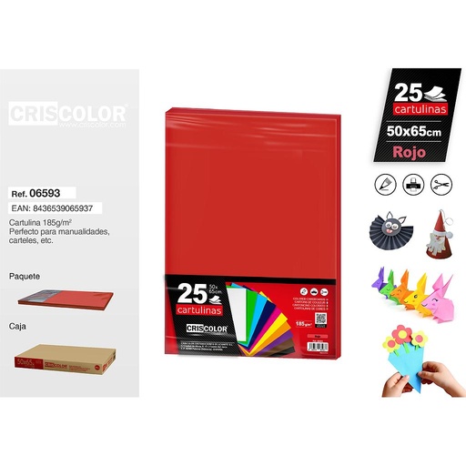 [06593] CARTULINA 50X65CM ROJO (Paquete de 25 Und.)