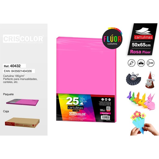 [40432] CARTULINA 50X65CM ROSA FLUOR (Paquete de 25 Und.)