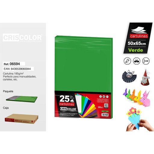 [06594] CARTULINA 50X65CM VERDE (Paquete de 25 Und.)