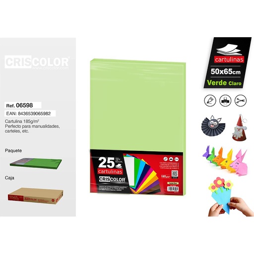 [06598] CARTULINA 50X65CM VERDE CLARO (Paquete de 25 Und.)