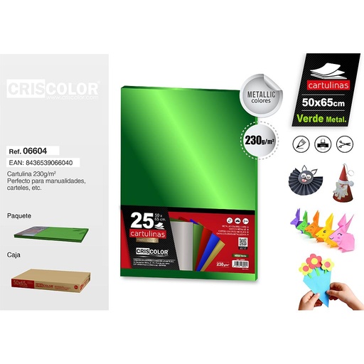 [06604] CARTULINA 50X65CM VERDE METALICO (Precio Unitario)