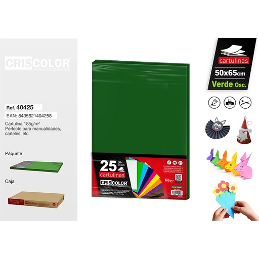 [40425] CARTULINA 50X65CM VERDE OSCURO (Paquete de 25 Und.)