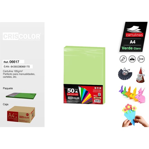 [06617] CARTULINA A4 VERDE CLARO (Paquete de 50 Und.)