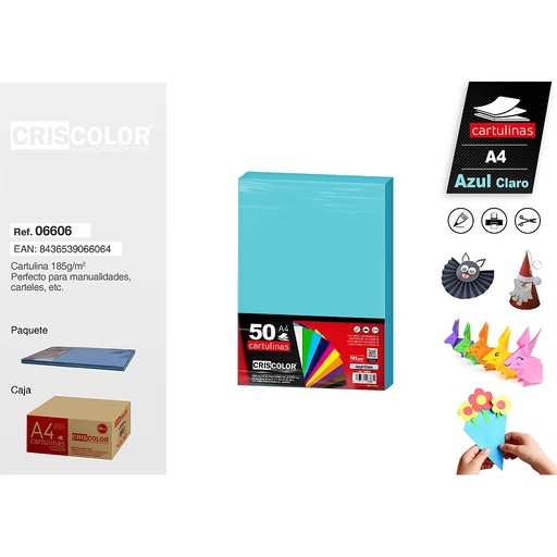 [06606] CARTULINA A4 AZUL CLARO (Paquete de 50 Und.)