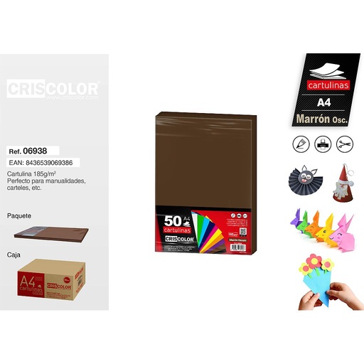 [06938] CARTULINA A4 MARRON OSCURO (Paquete de 50 Und.)