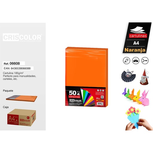 [06608] CARTULINA A4 NARANJA (Paquete de 50 Und.)
