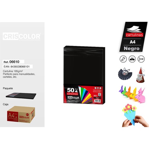 [06610] CARTULINA A4 NEGRO (Paquete de 50 Und.)