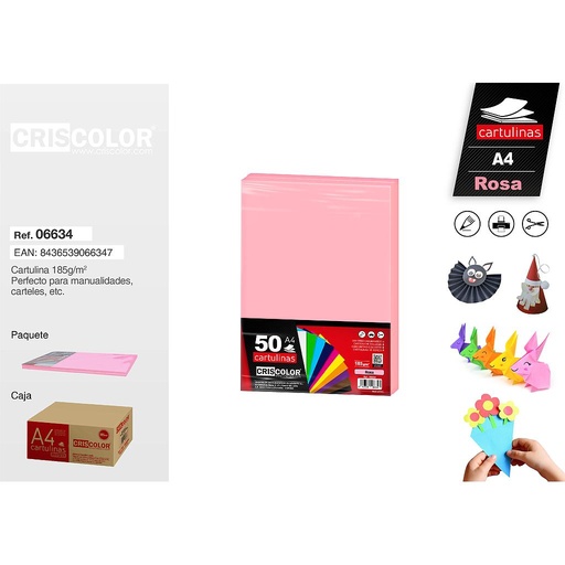 [06634] CARTULINA A4 ROSA (Paquete de 50 Und.)