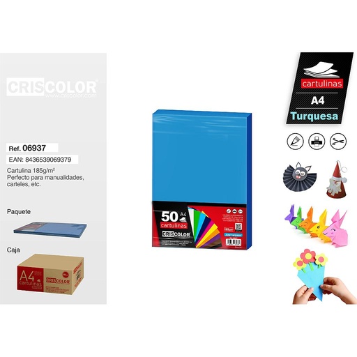 [06937] CARTULINA A4 TURQUESA (Paquete de 50 Und.)