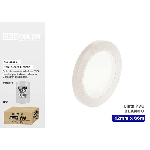 [42829] CINTA PVC 12MMX66MTS BLANCO